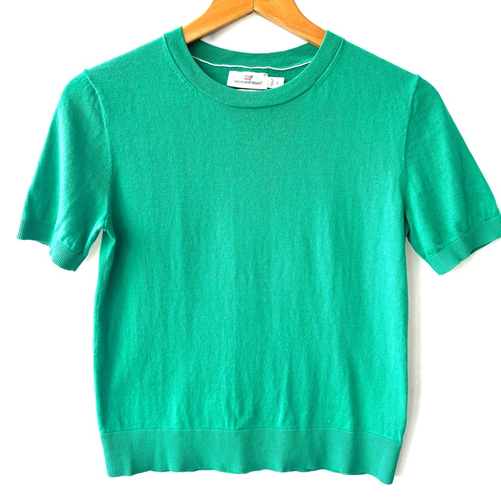 Vineyard Vines Cashmere Luxe Soft Short Sleeve Sweater Sea Green Silk Cotton S - Picture 3 of 11